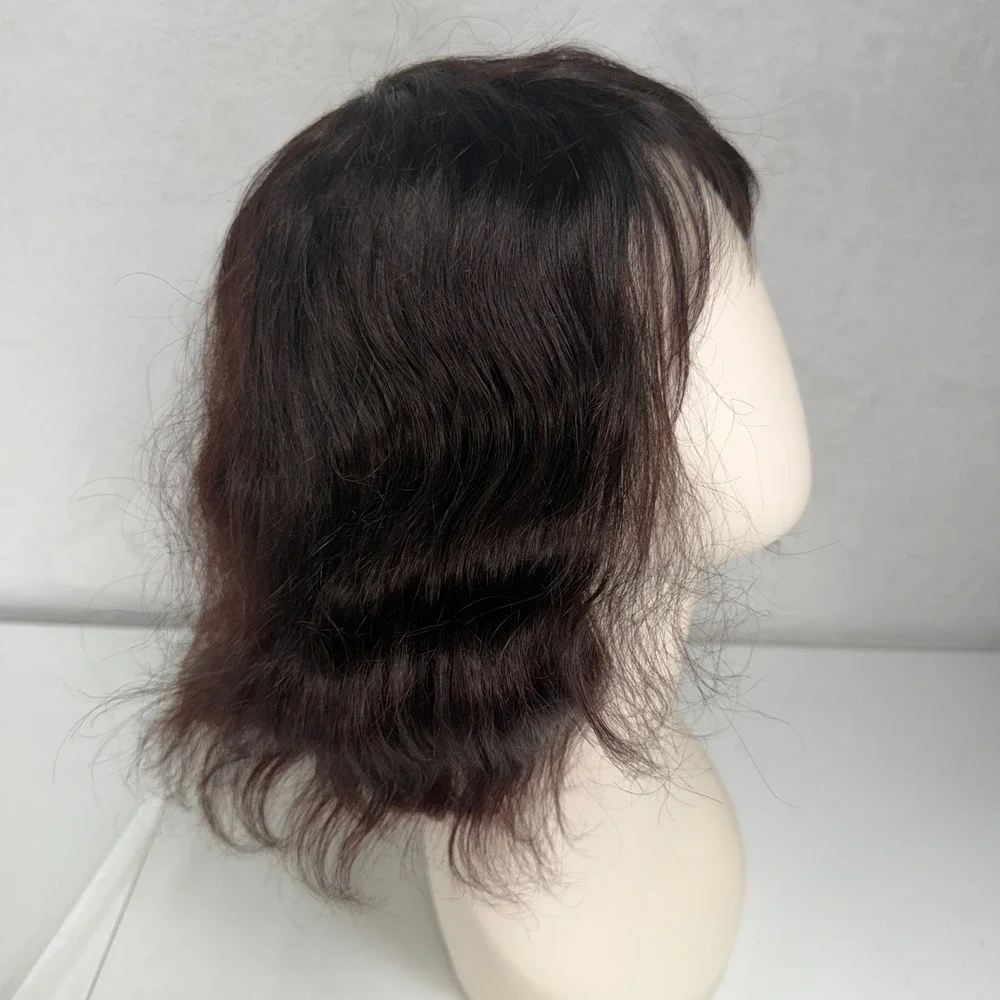Model Model Human Hair Wig Wavy Bob Dark Brown Lace Front Adjustable Straps